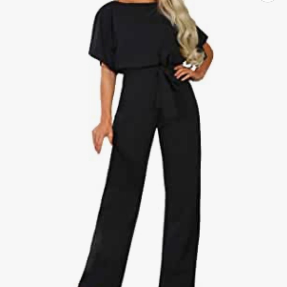 Short sleeve black belted romper XL